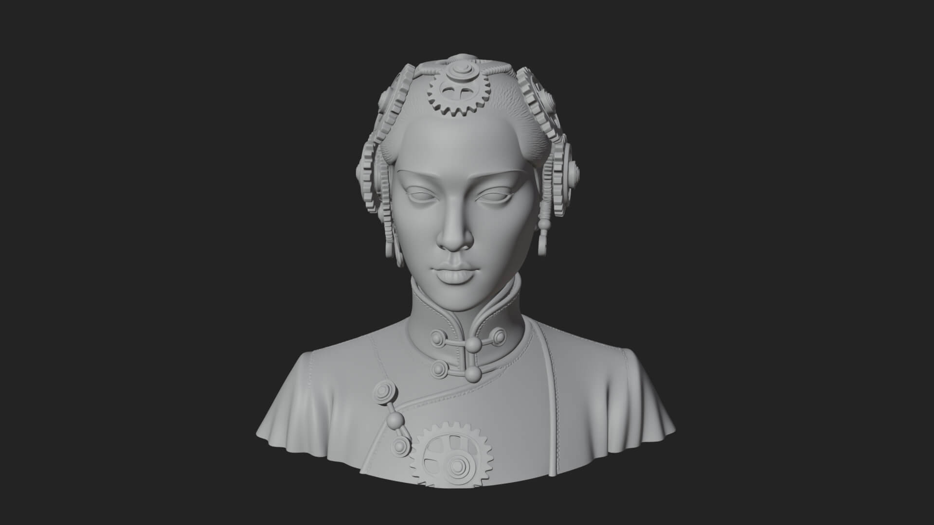 Steampunk Lady Bust Statue Design 2 3D Print Model 3D Model