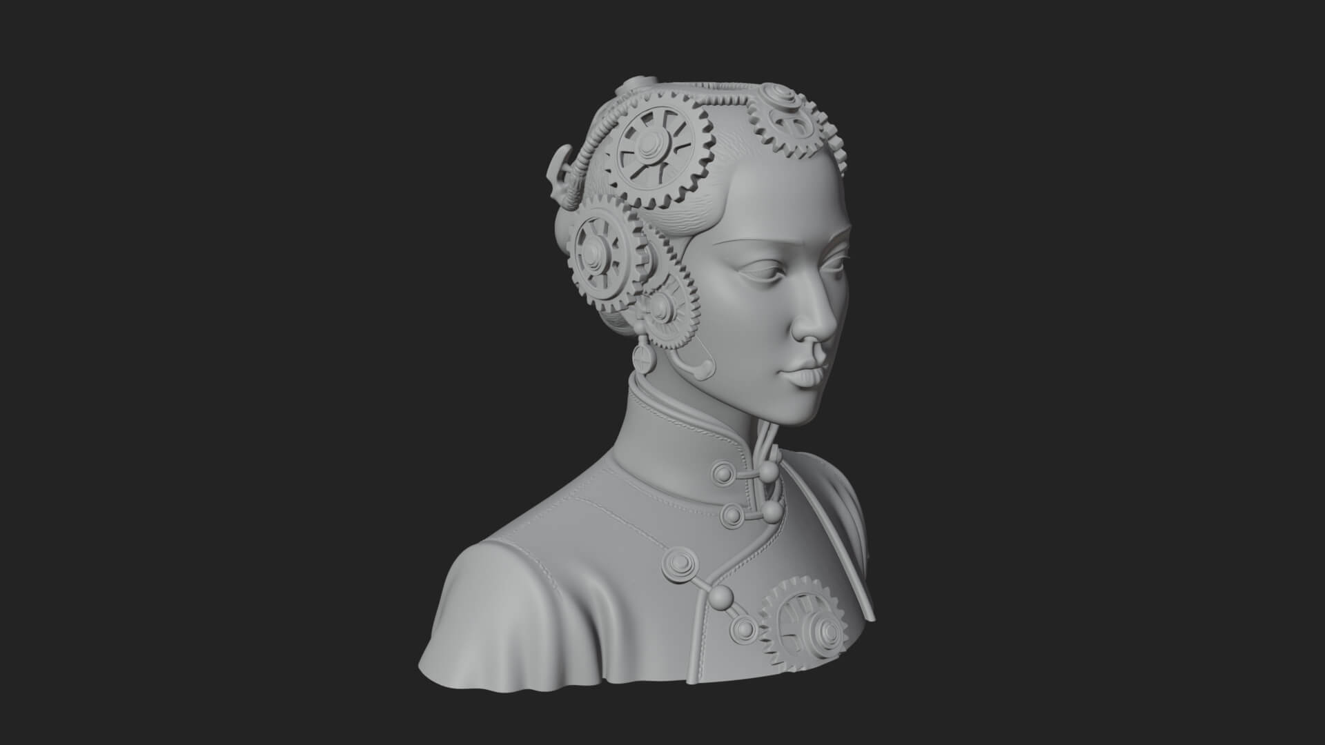 Steampunk Lady Bust Statue Design 2 3D Print Model 3D Model