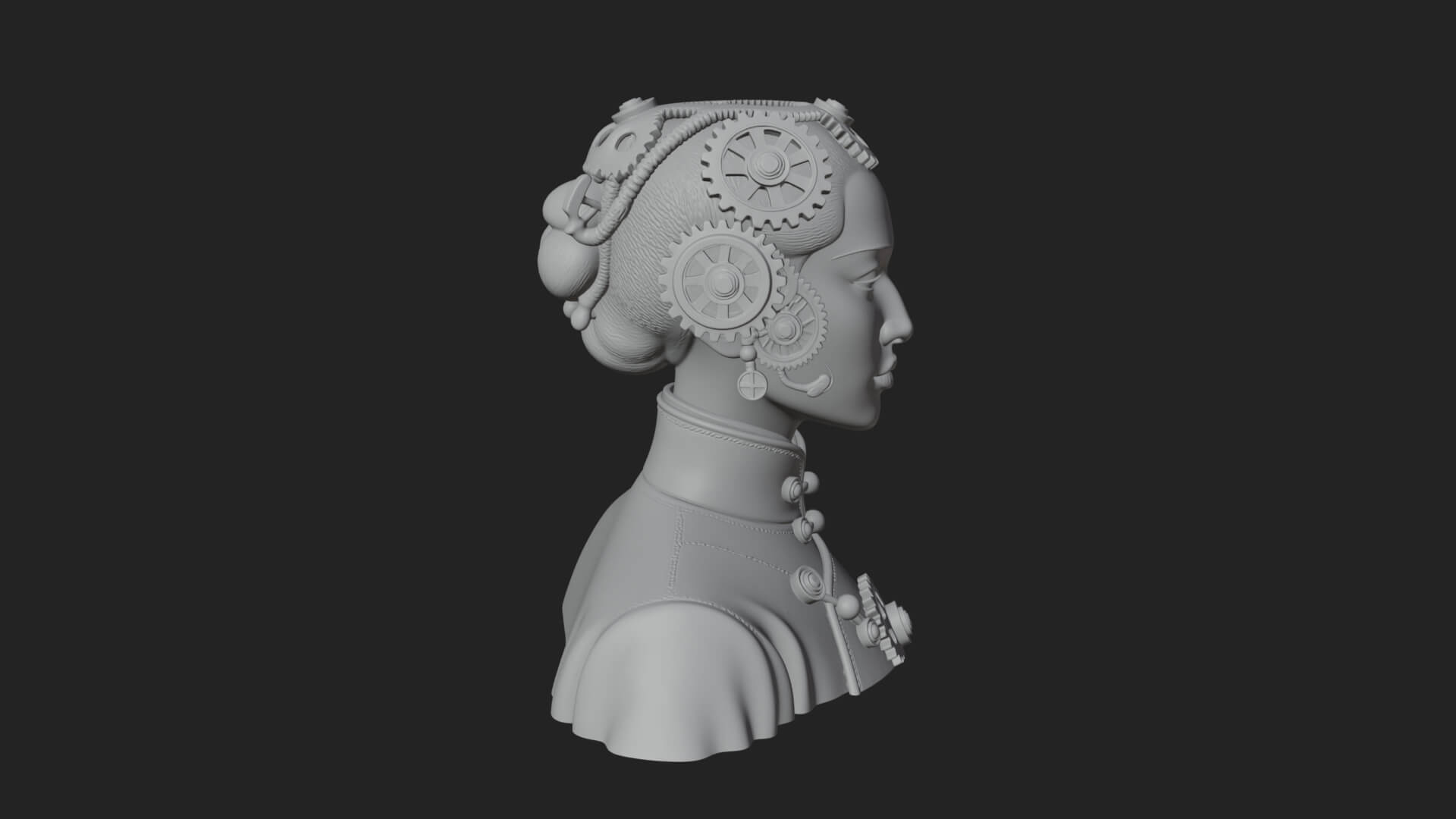 Steampunk Lady Bust Statue Design 2 3D Print Model 3D Model