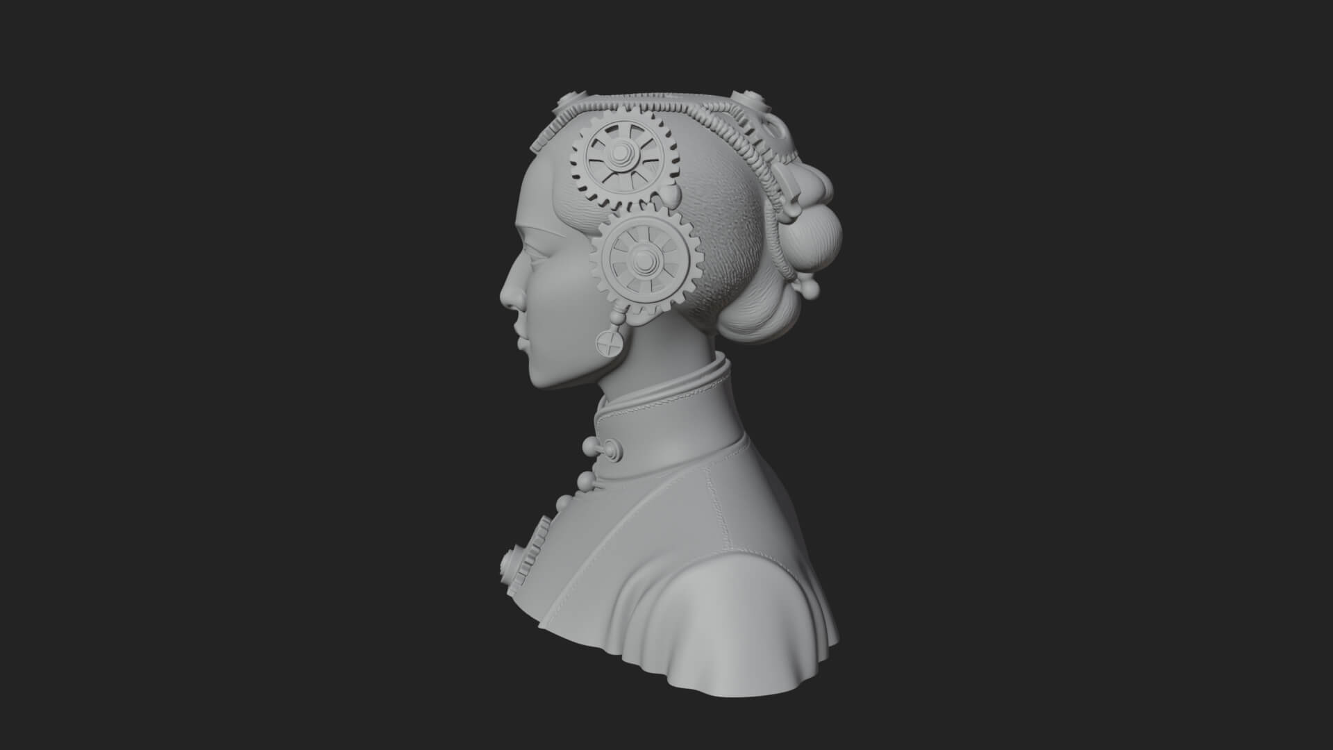 Steampunk Lady Bust Statue Design 2 3D Print Model 3D Model