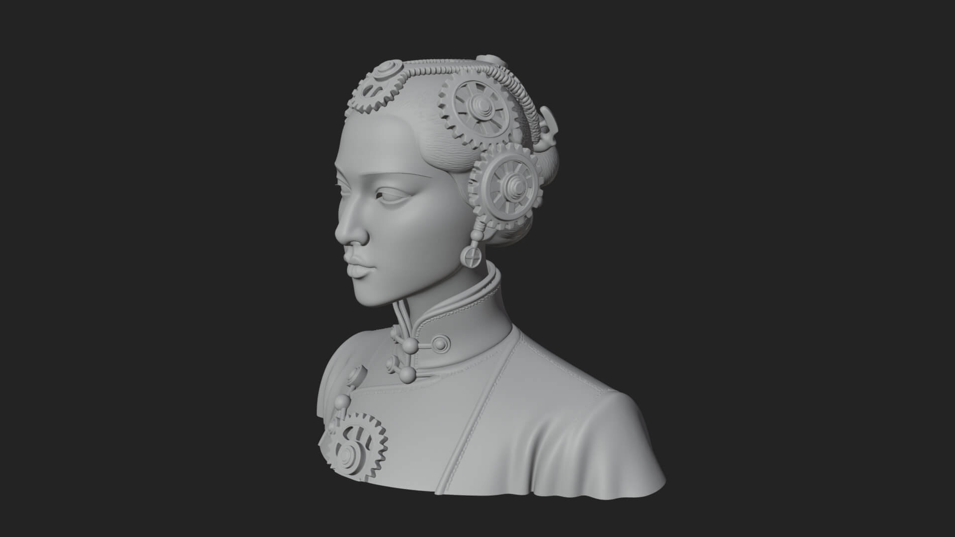 Steampunk Lady Bust Statue Design 2 3D Print Model 3D Model