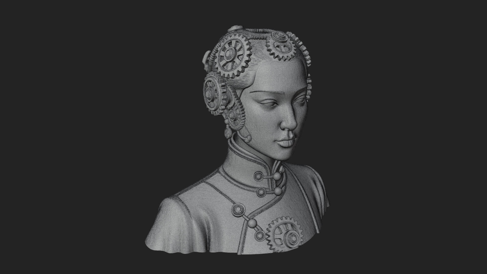 Steampunk Lady Bust Statue Design 2 3D Print Model 3D Model