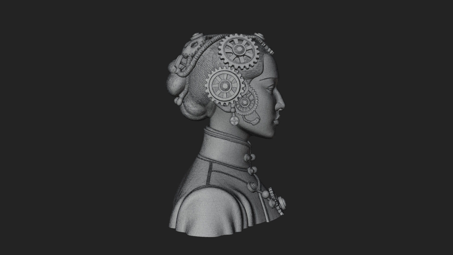 Steampunk Lady Bust Statue Design 2 3D Print Model 3D Model