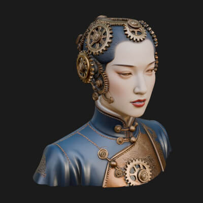 Steampunk Lady Bust Statue Design 2 3D Print Model