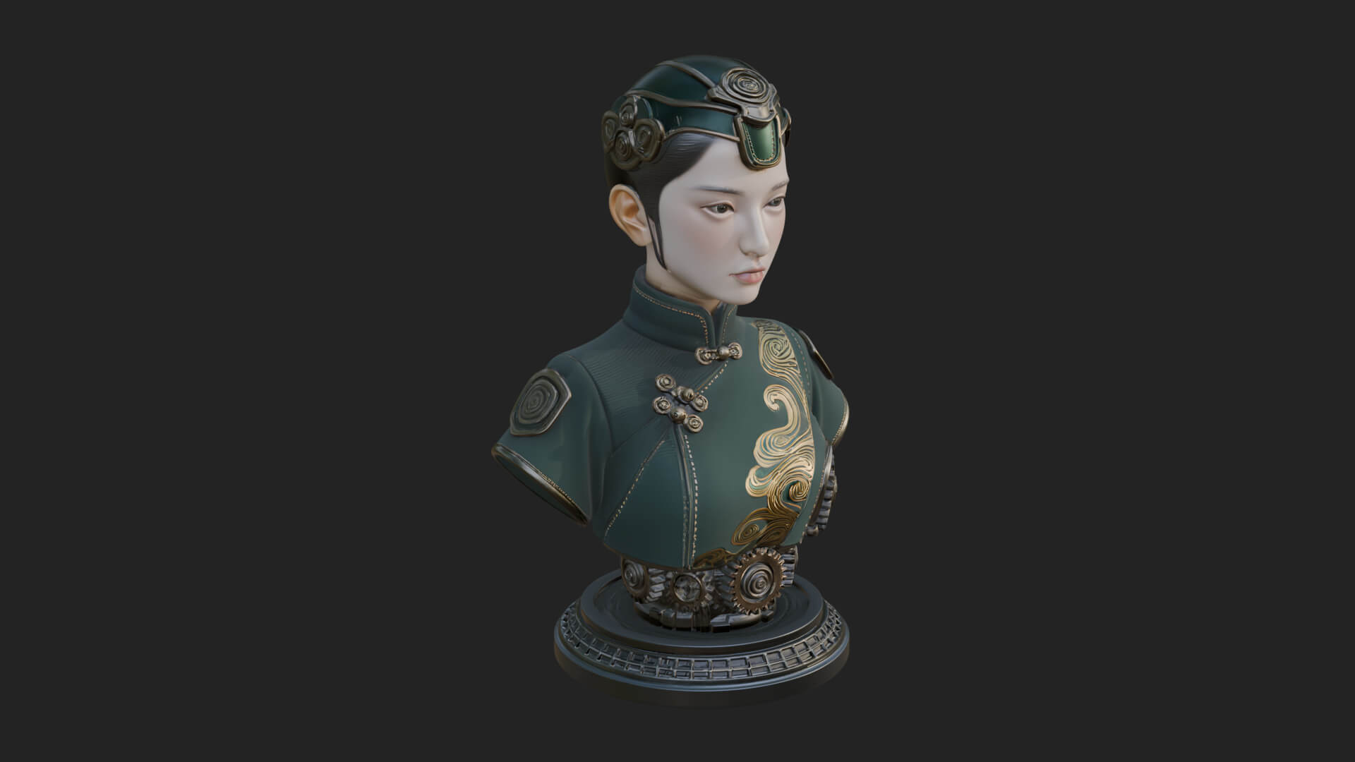Steampunk Lady Bust Statue Design 3 3D Print Model 3D Model