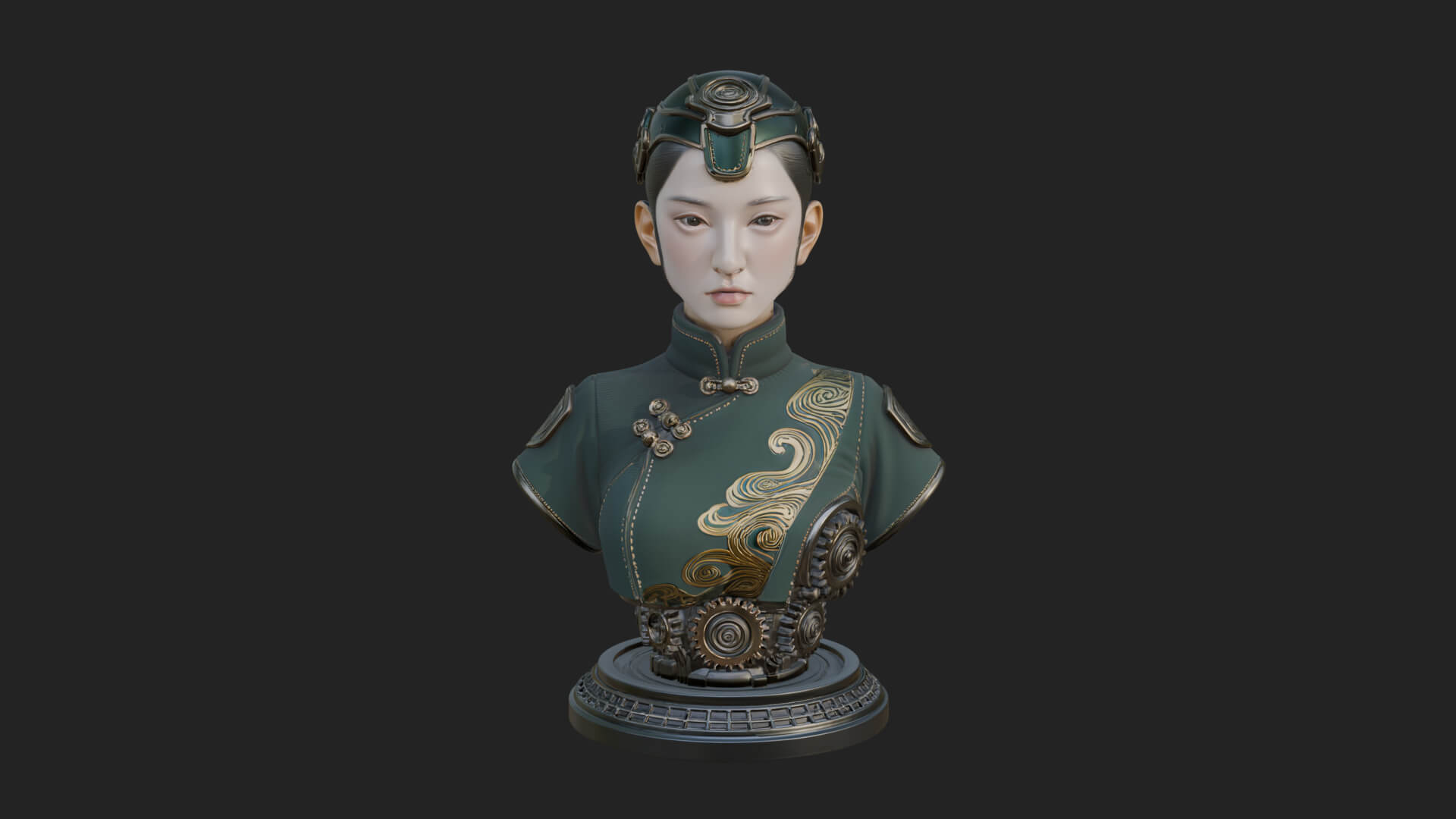 Steampunk Lady Bust Statue Design 3 3D Print Model 3D Model