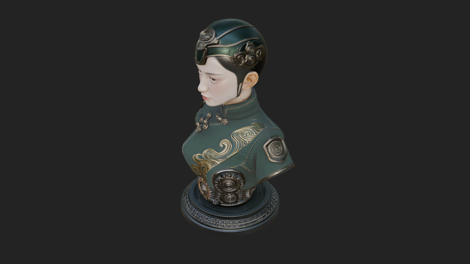 Steampunk Lady Bust Statue Design 3 3D Print Model 3D Model