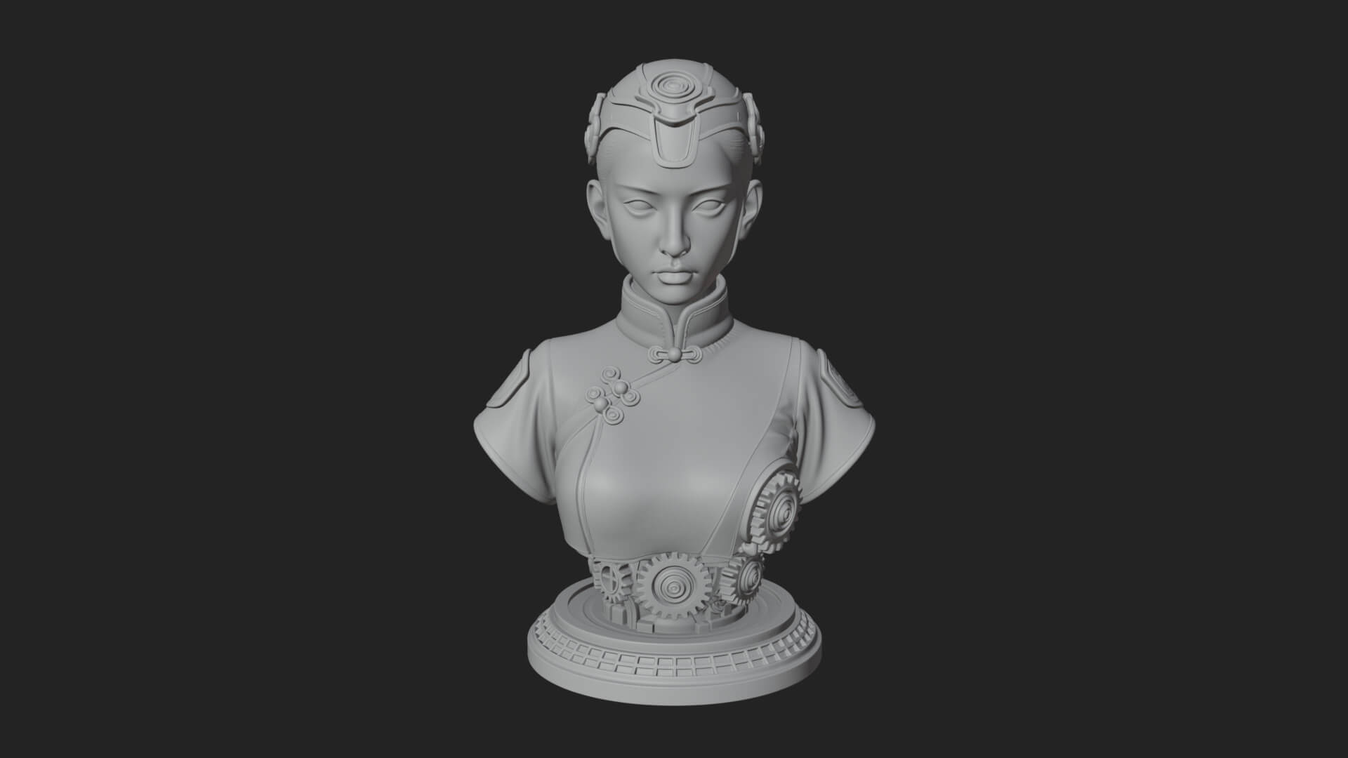 Steampunk Lady Bust Statue Design 3 3D Print Model 3D Model