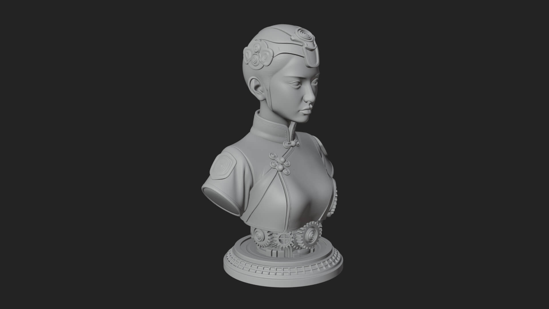 Steampunk Lady Bust Statue Design 3 3D Print Model 3D Model