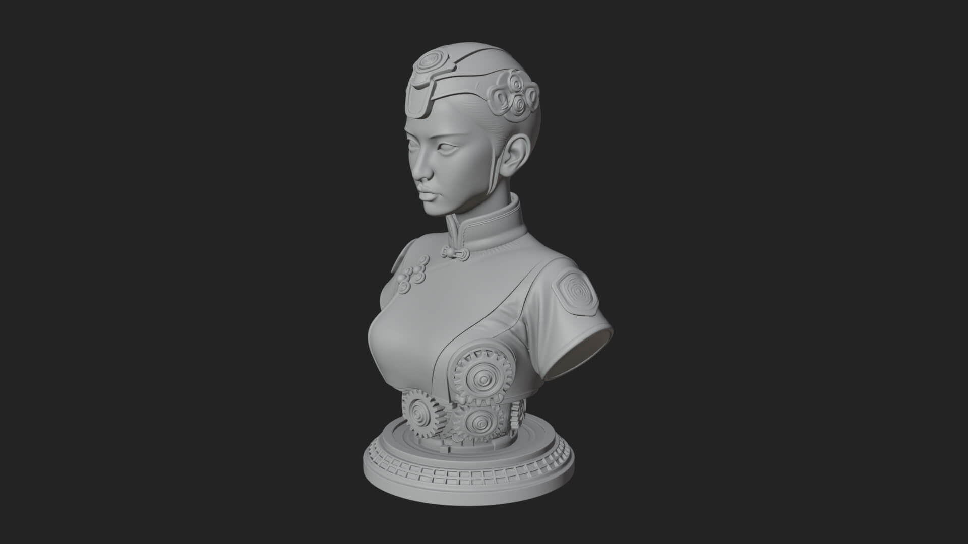 Steampunk Lady Bust Statue Design 3 3D Print Model 3D Model