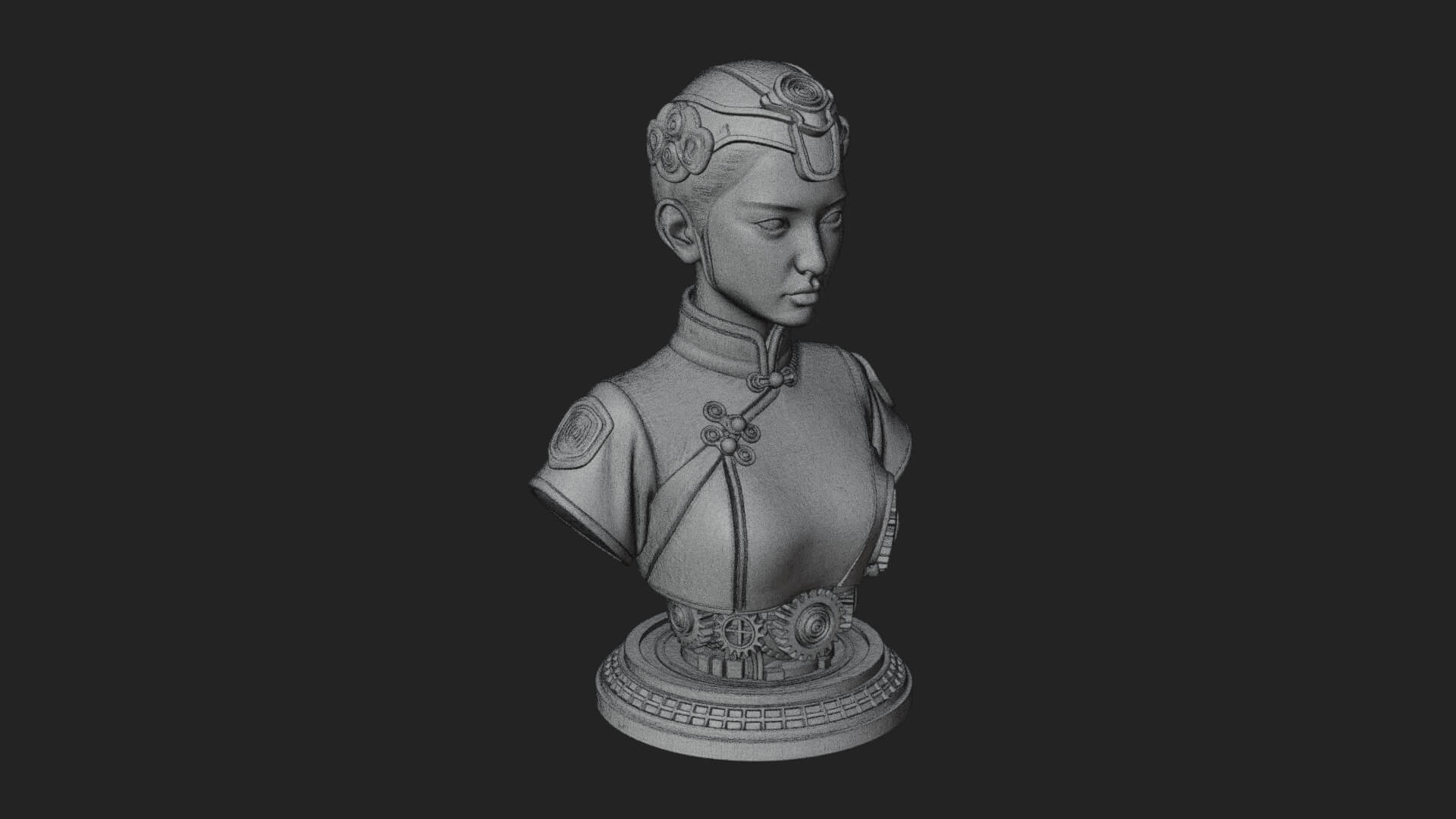 Steampunk Lady Bust Statue Design 3 3D Print Model 3D Model