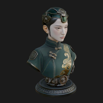 Steampunk Lady Bust Statue Design 3 3D Print Model