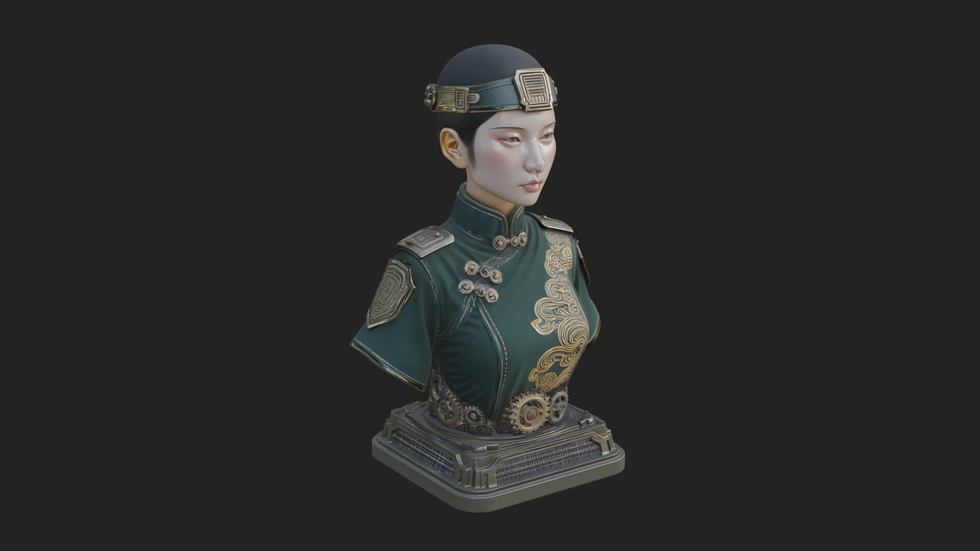 Steampunk Lady Bust Statue Design 4 3D Print Model 3D Model