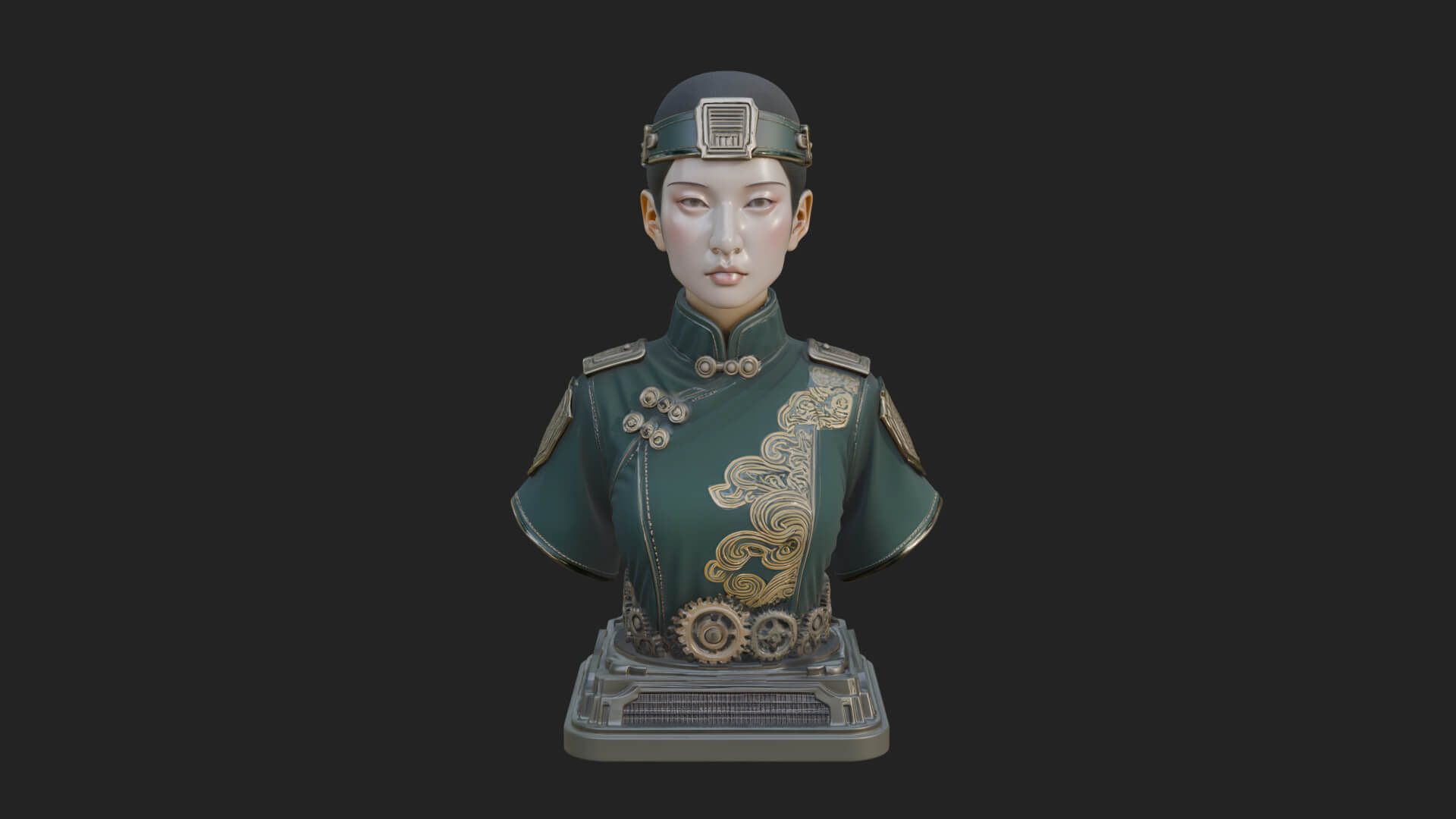 Steampunk Lady Bust Statue Design 4 3D Print Model 3D Model