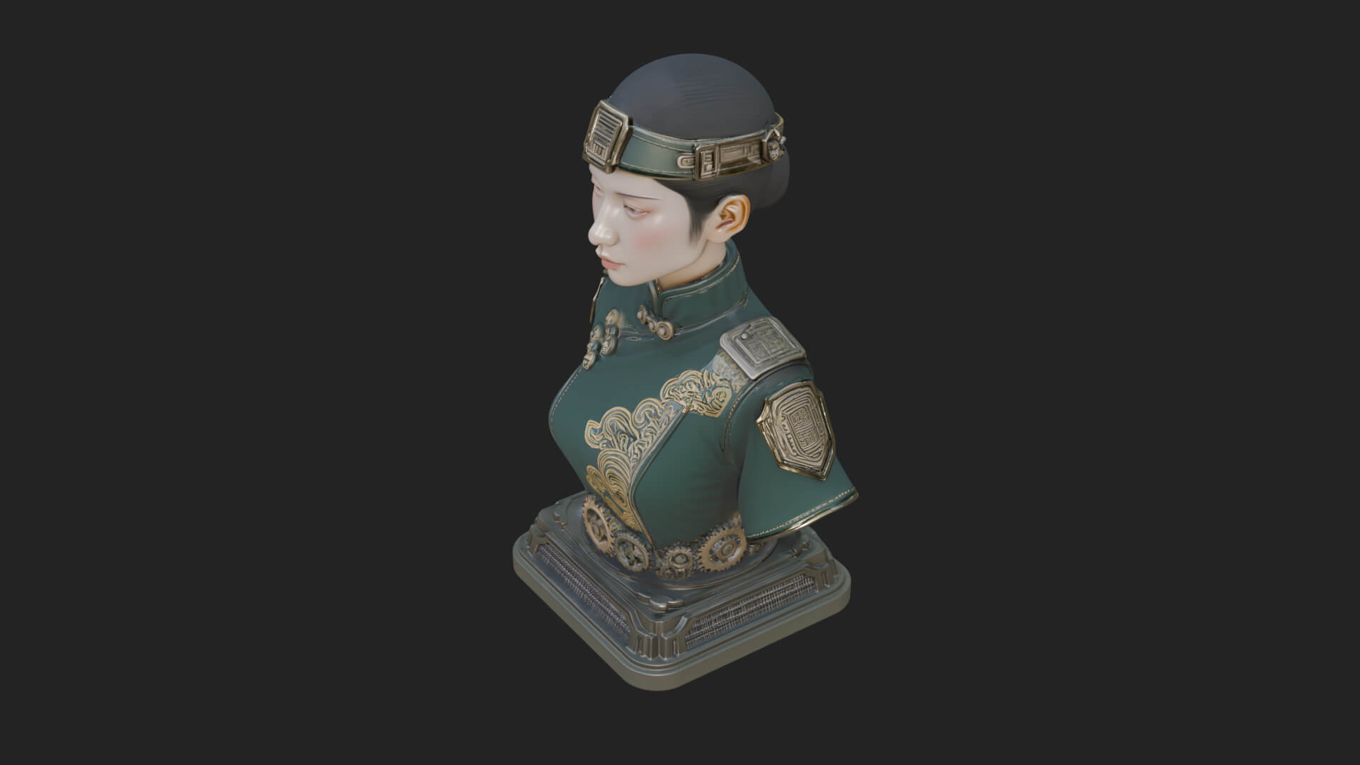 Steampunk Lady Bust Statue Design 4 3D Print Model 3D Model