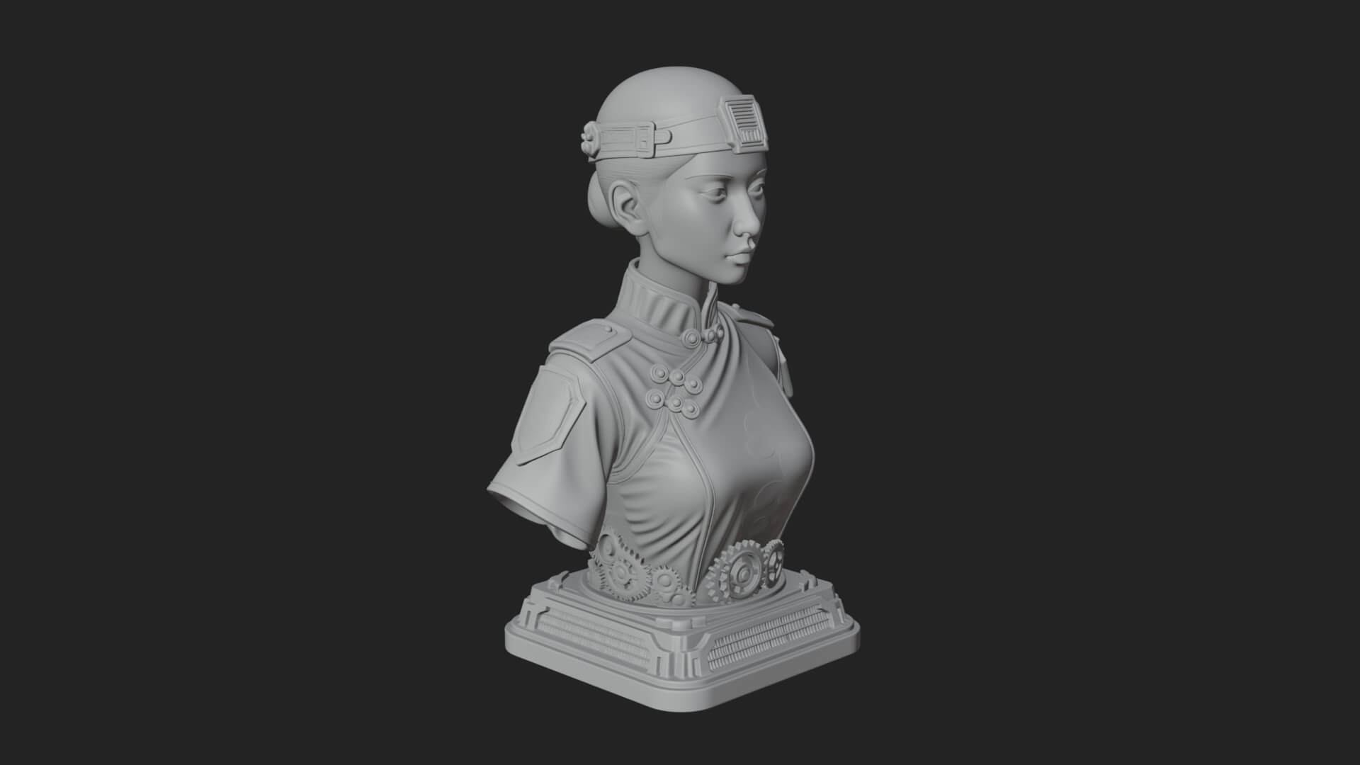 Steampunk Lady Bust Statue Design 4 3D Print Model 3D Model