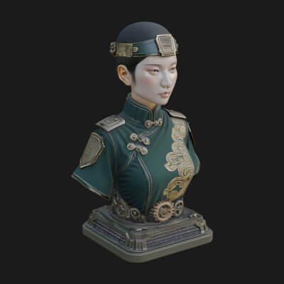 Steampunk Lady Bust Statue Design 4 3D Print Model