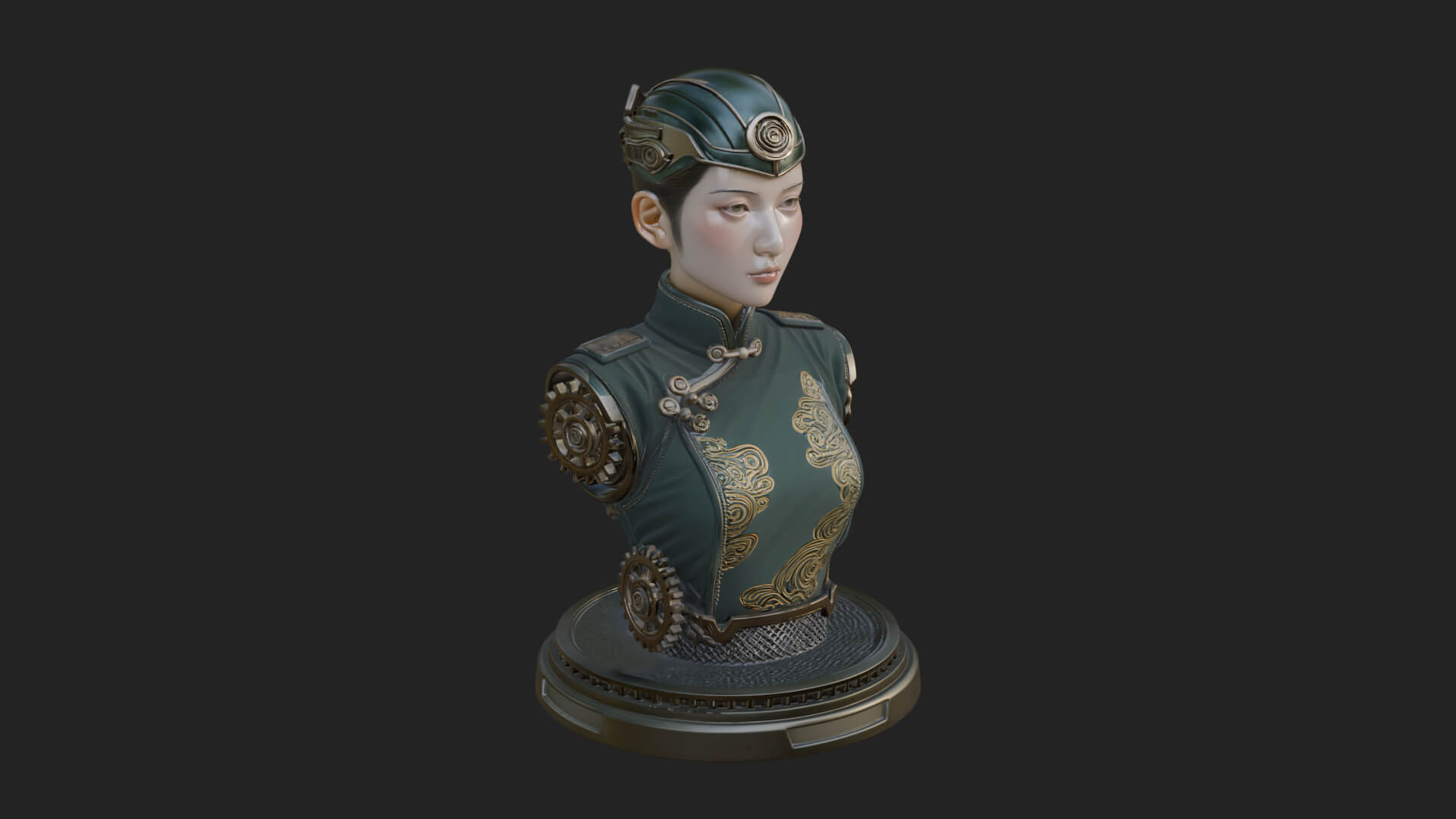 Steampunk Lady Bust Statue Design 5 3D Print Model 3D Model