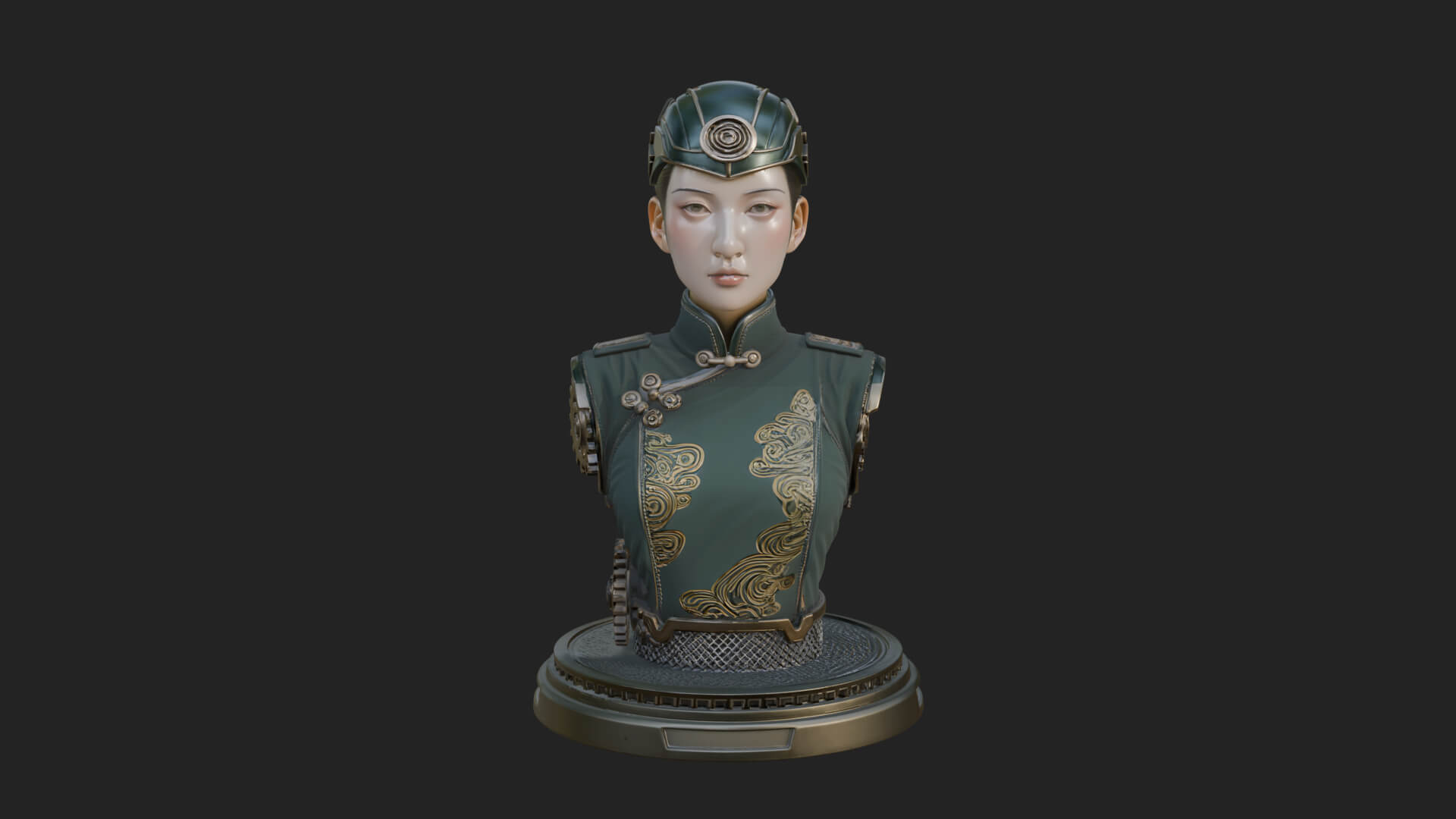 Steampunk Lady Bust Statue Design 5 3D Print Model 3D Model
