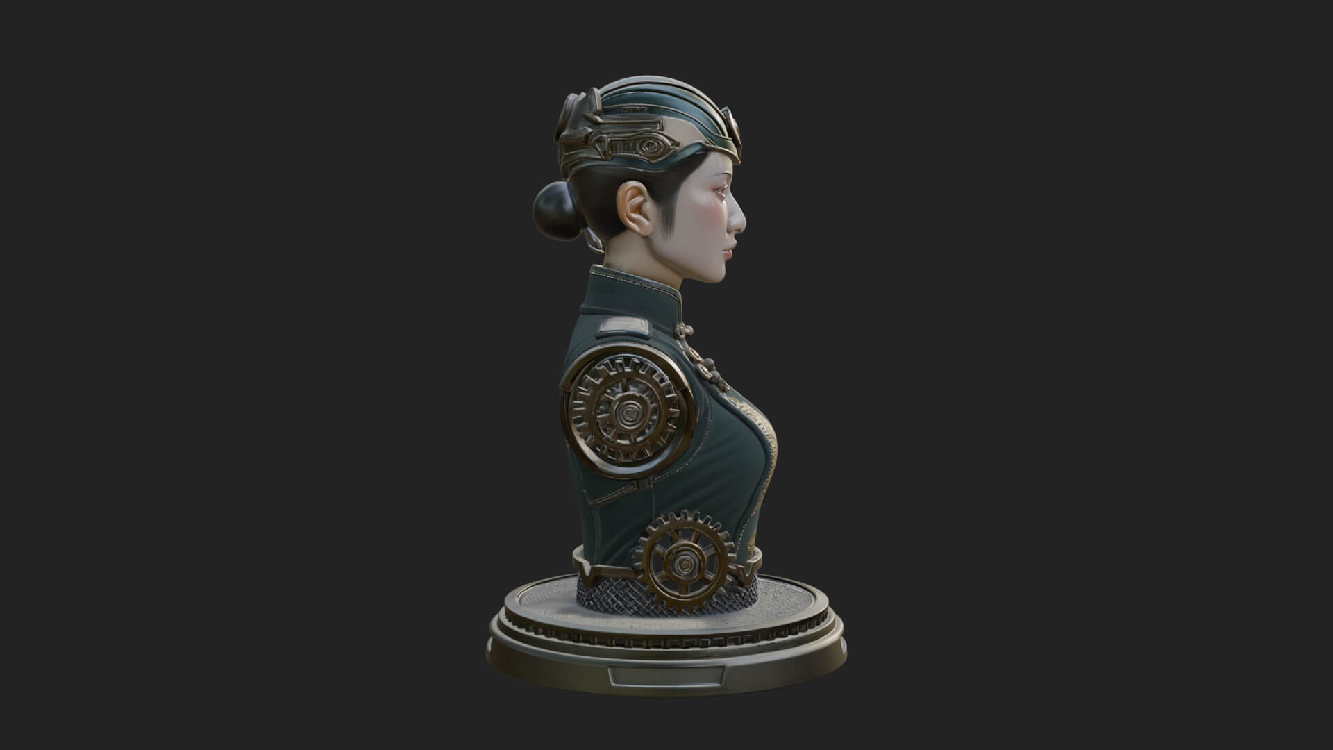 Steampunk Lady Bust Statue Design 5 3D Print Model 3D Model