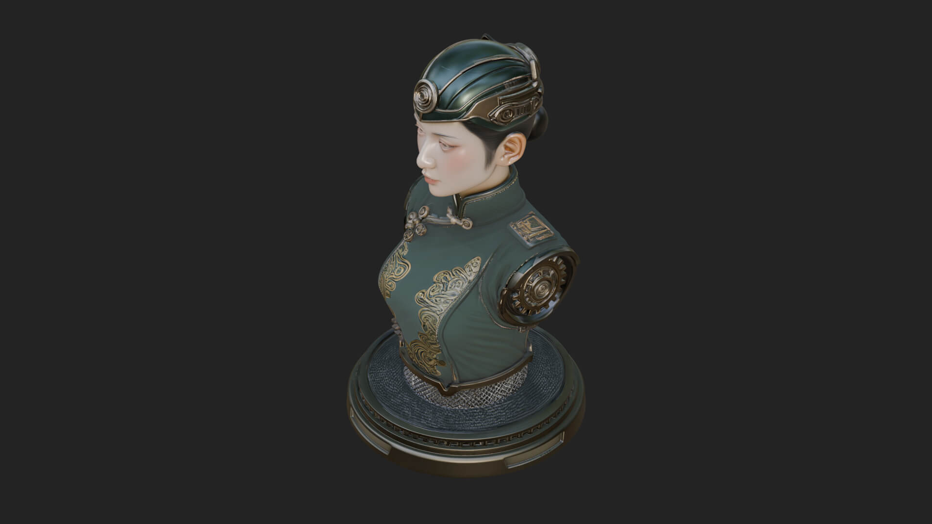 Steampunk Lady Bust Statue Design 5 3D Print Model 3D Model