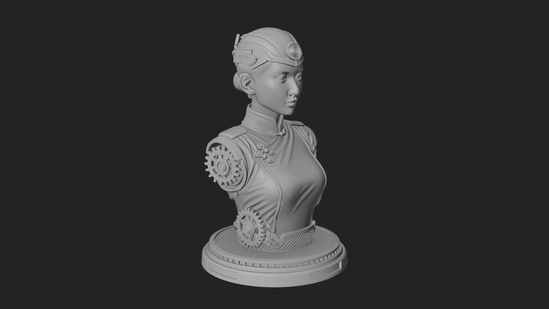 Steampunk Lady Bust Statue Design 5 3D Print Model 3D Model