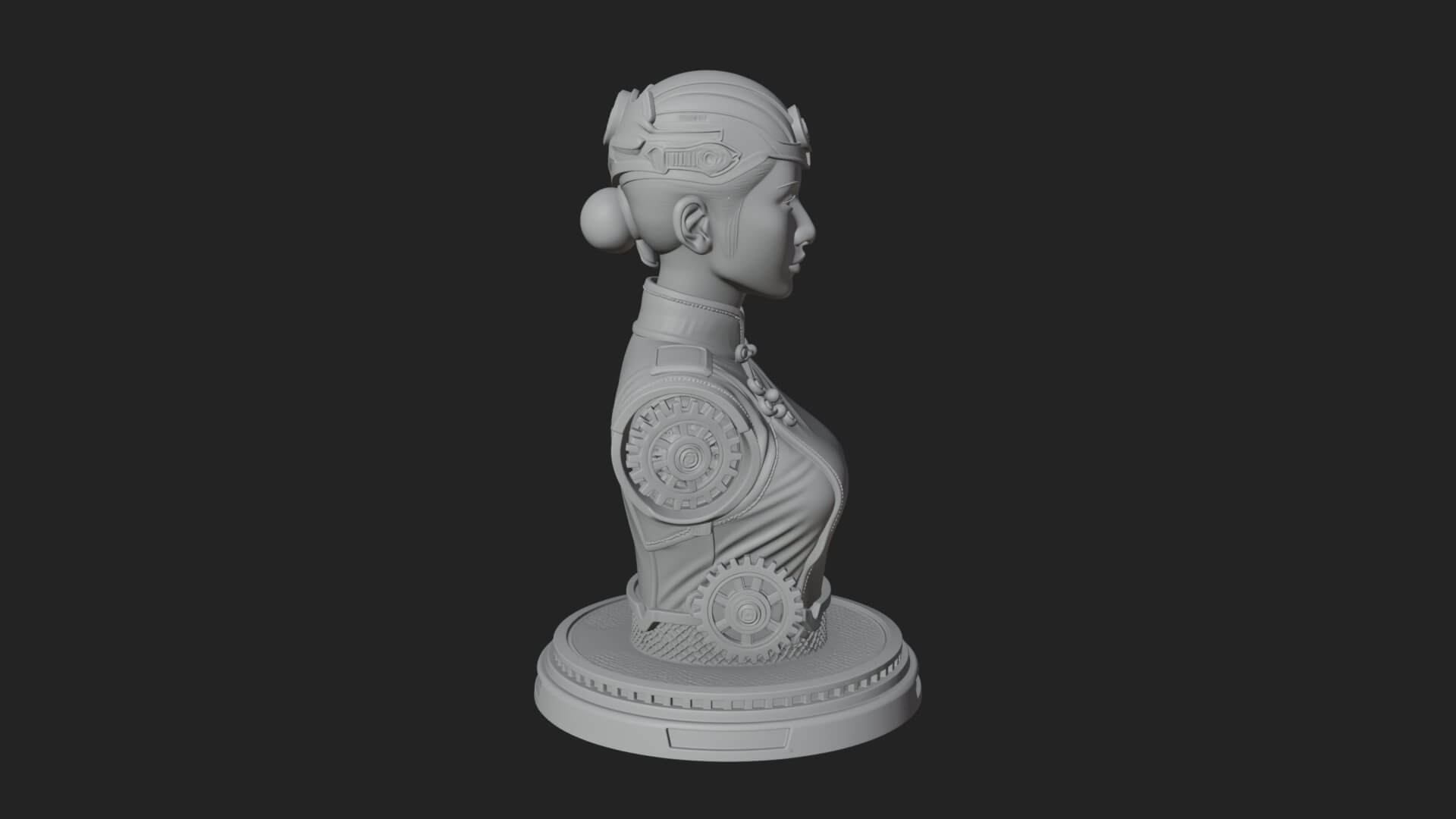 Steampunk Lady Bust Statue Design 5 3D Print Model 3D Model