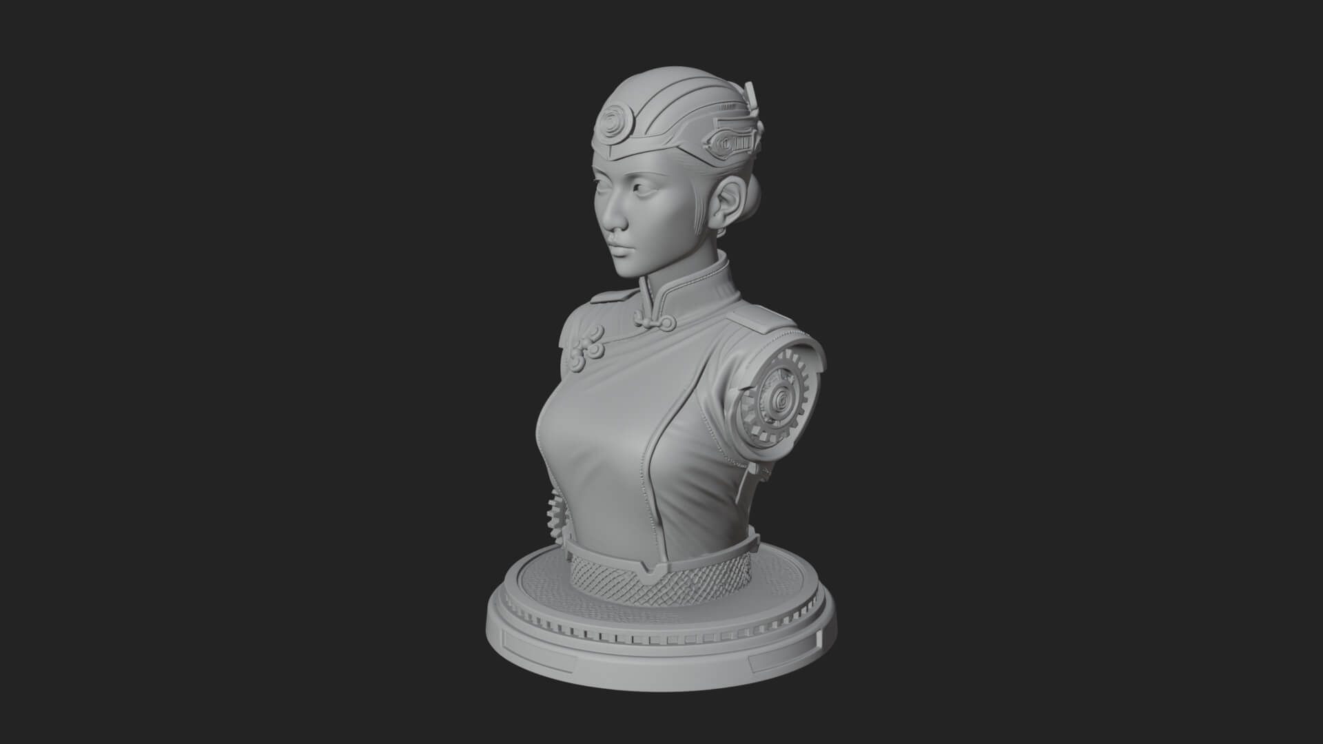 Steampunk Lady Bust Statue Design 5 3D Print Model 3D Model