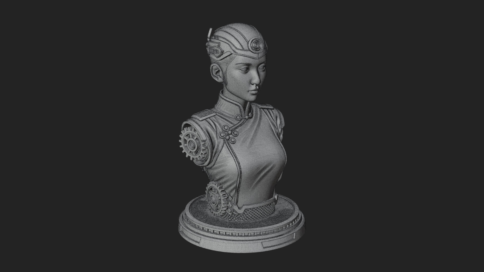 Steampunk Lady Bust Statue Design 5 3D Print Model 3D Model