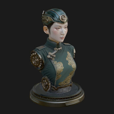 Steampunk Lady Bust Statue Design 5 3D Print Model
