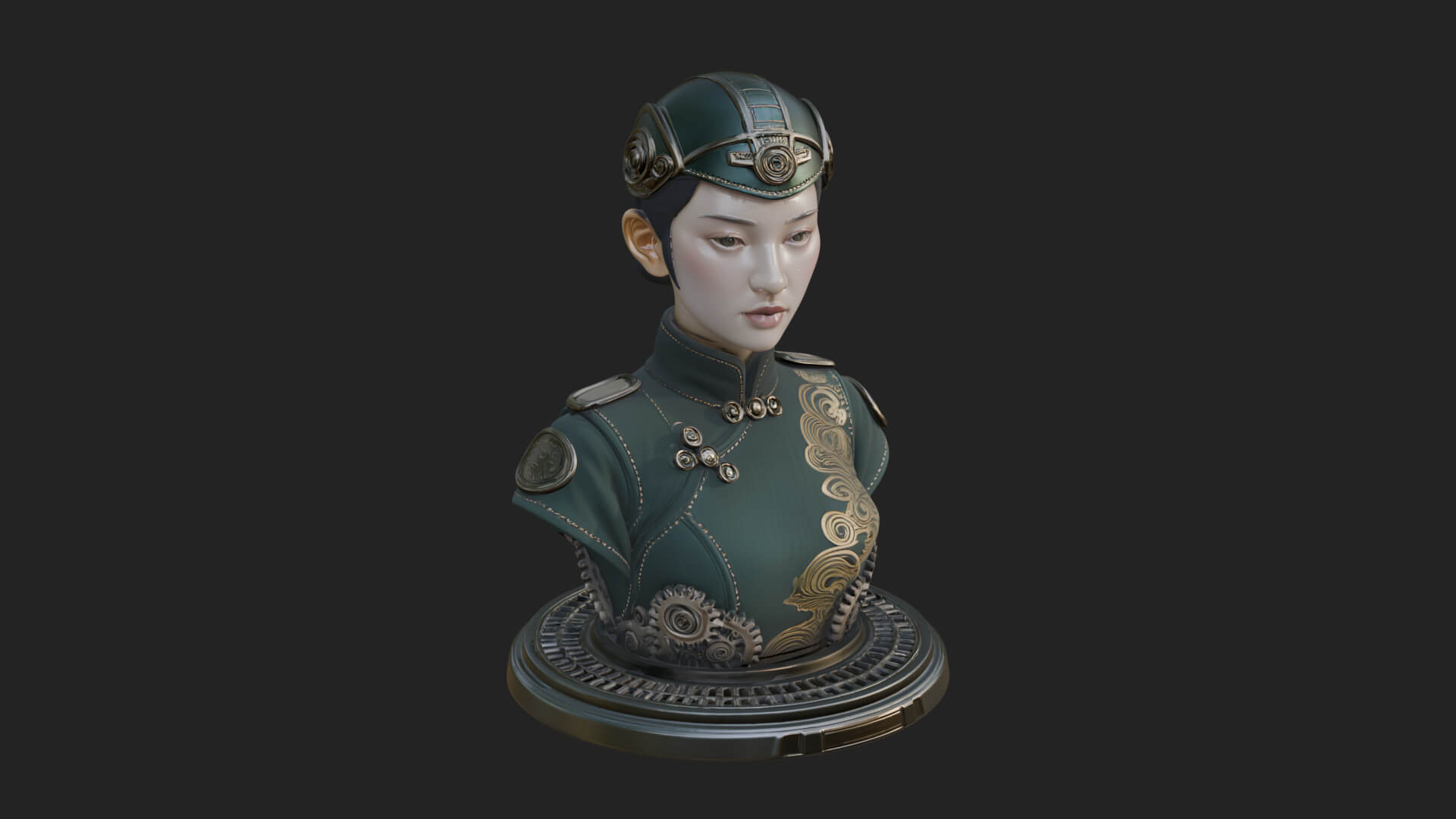 Steampunk Lady Bust Statue Design 6 3D Print Model 3D Model