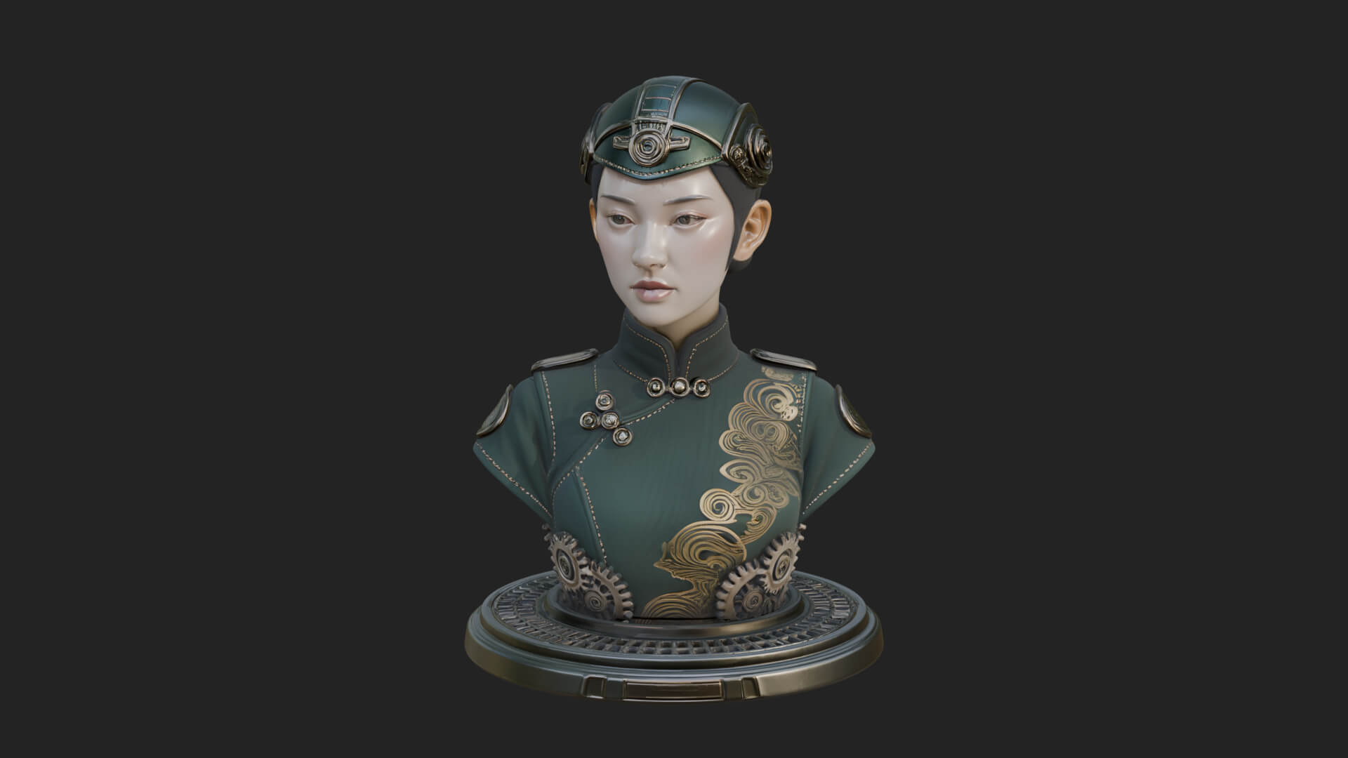 Steampunk Lady Bust Statue Design 6 3D Print Model 3D Model