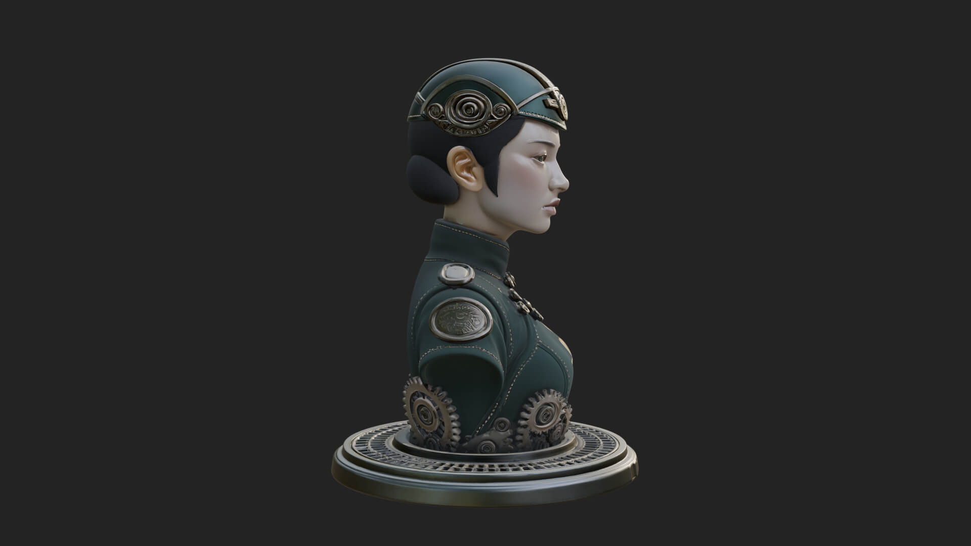Steampunk Lady Bust Statue Design 6 3D Print Model 3D Model