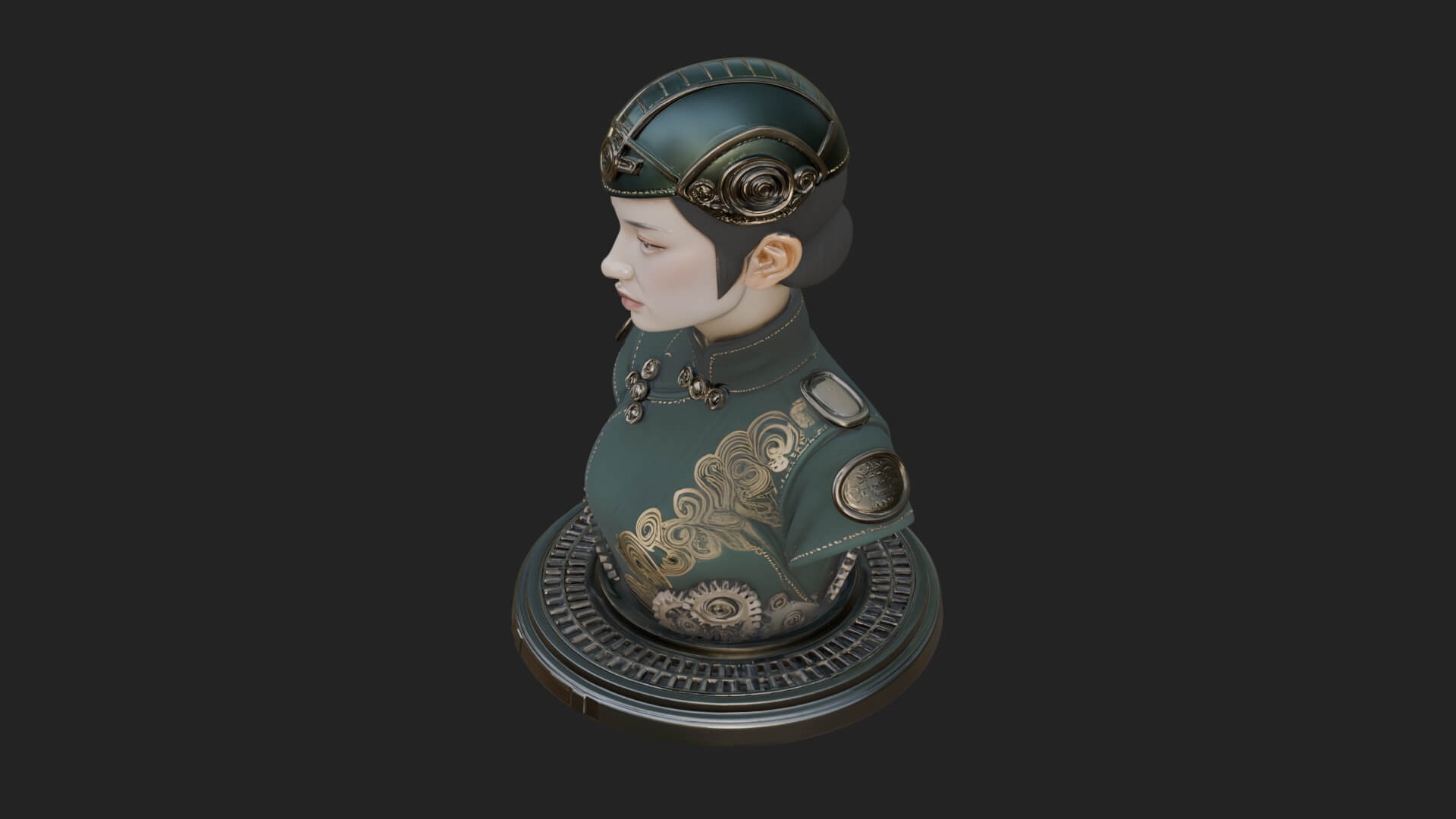 Steampunk Lady Bust Statue Design 6 3D Print Model 3D Model