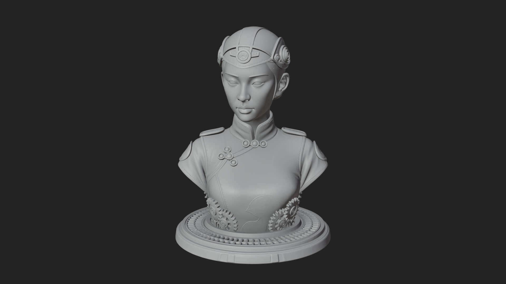 Steampunk Lady Bust Statue Design 6 3D Print Model 3D Model