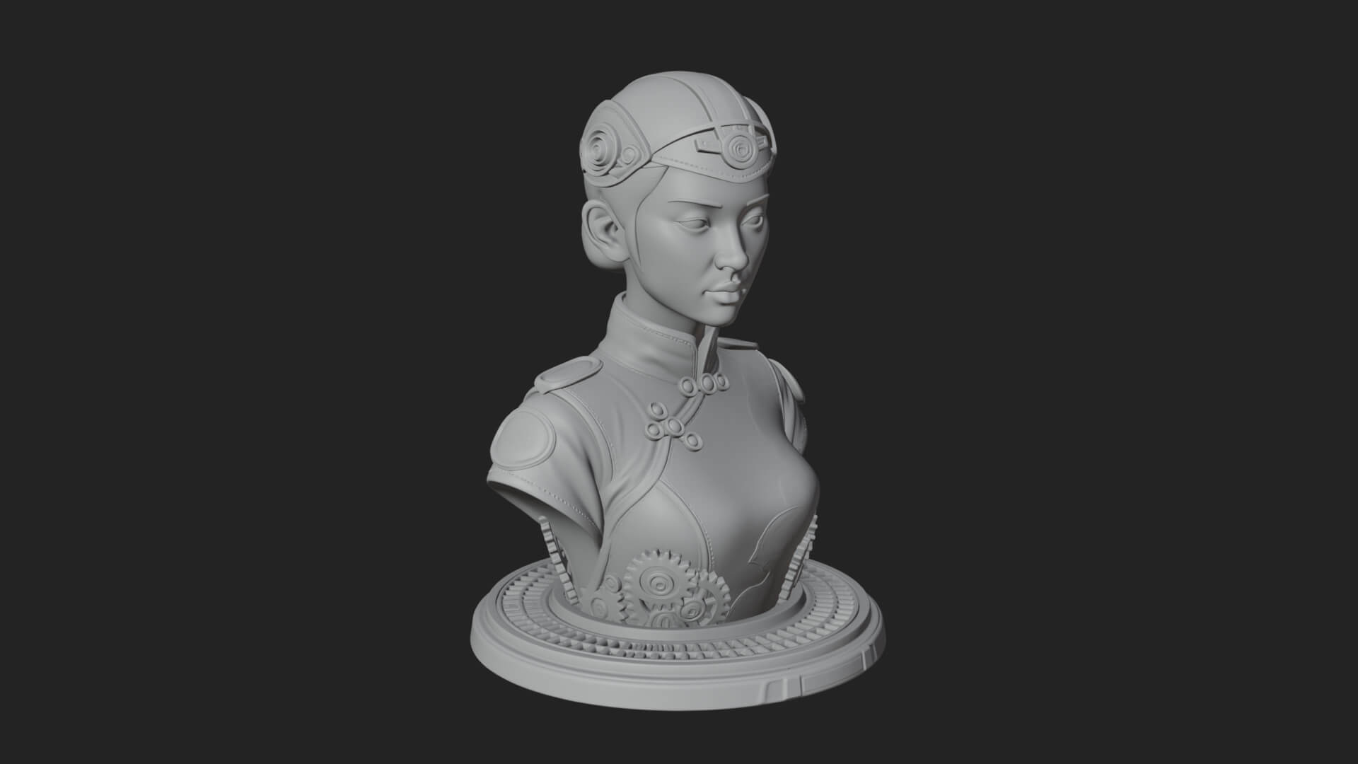 Steampunk Lady Bust Statue Design 6 3D Print Model 3D Model