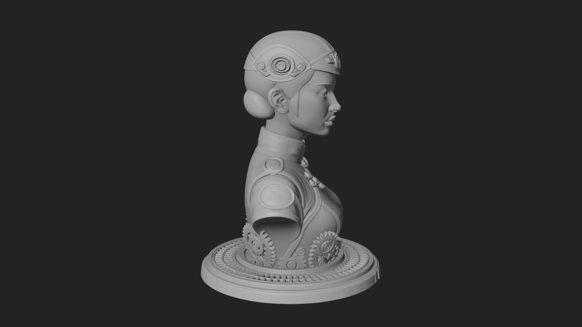 Steampunk Lady Bust Statue Design 6 3D Print Model 3D Model