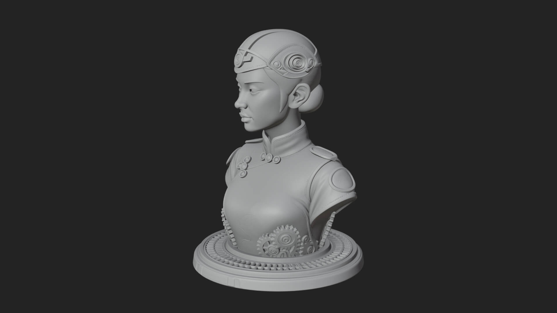 Steampunk Lady Bust Statue Design 6 3D Print Model 3D Model