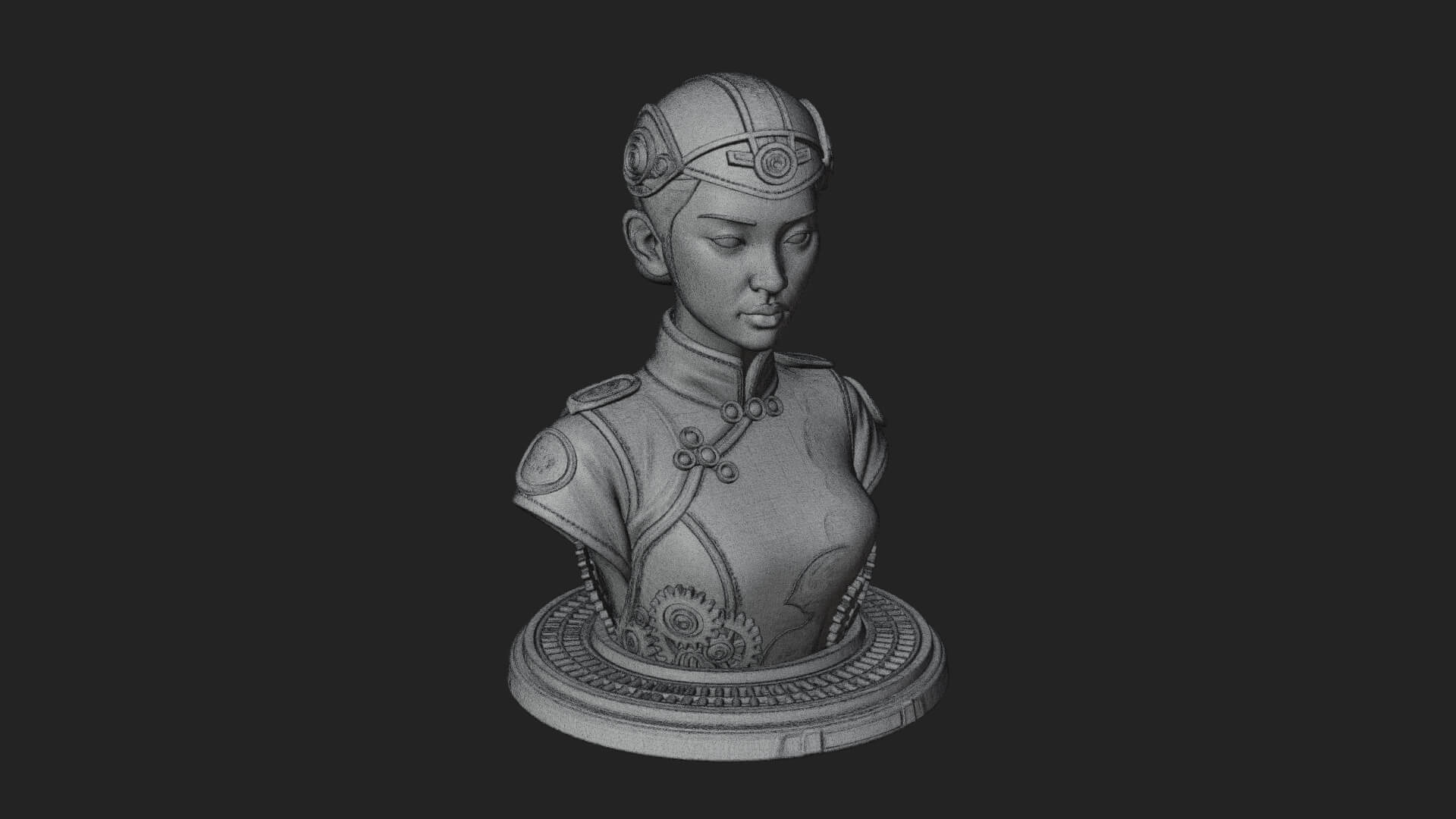 Steampunk Lady Bust Statue Design 6 3D Print Model 3D Model