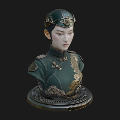 Steampunk Lady Bust Statue Design 6 3D Print Model
