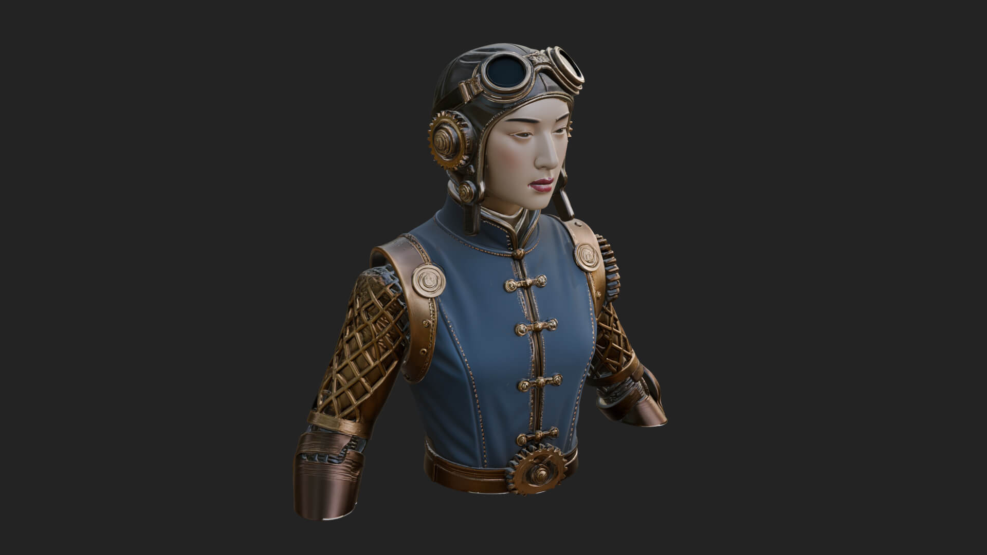 Steampunk Lady Bust Statue Design 7 3D Print Model 3D Model