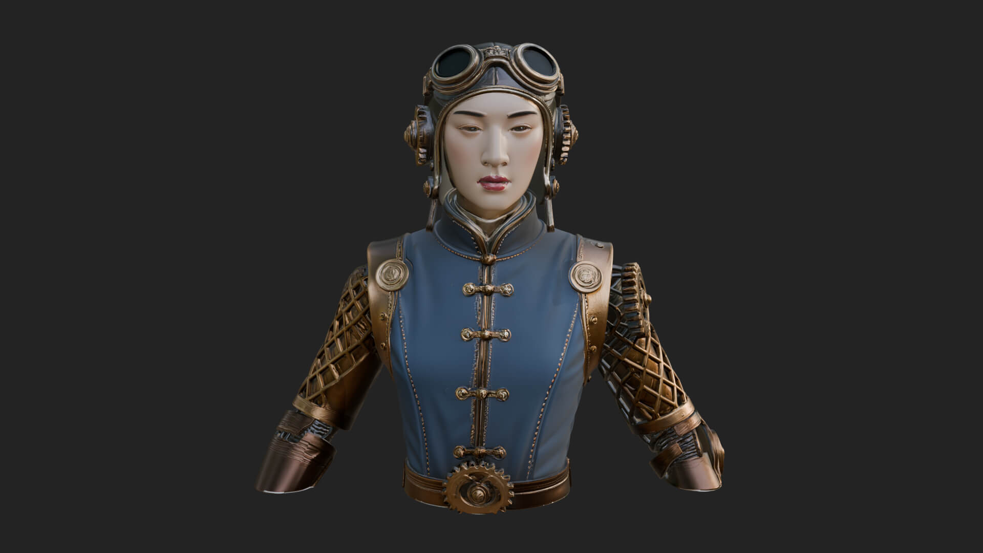 Steampunk Lady Bust Statue Design 7 3D Print Model 3D Model