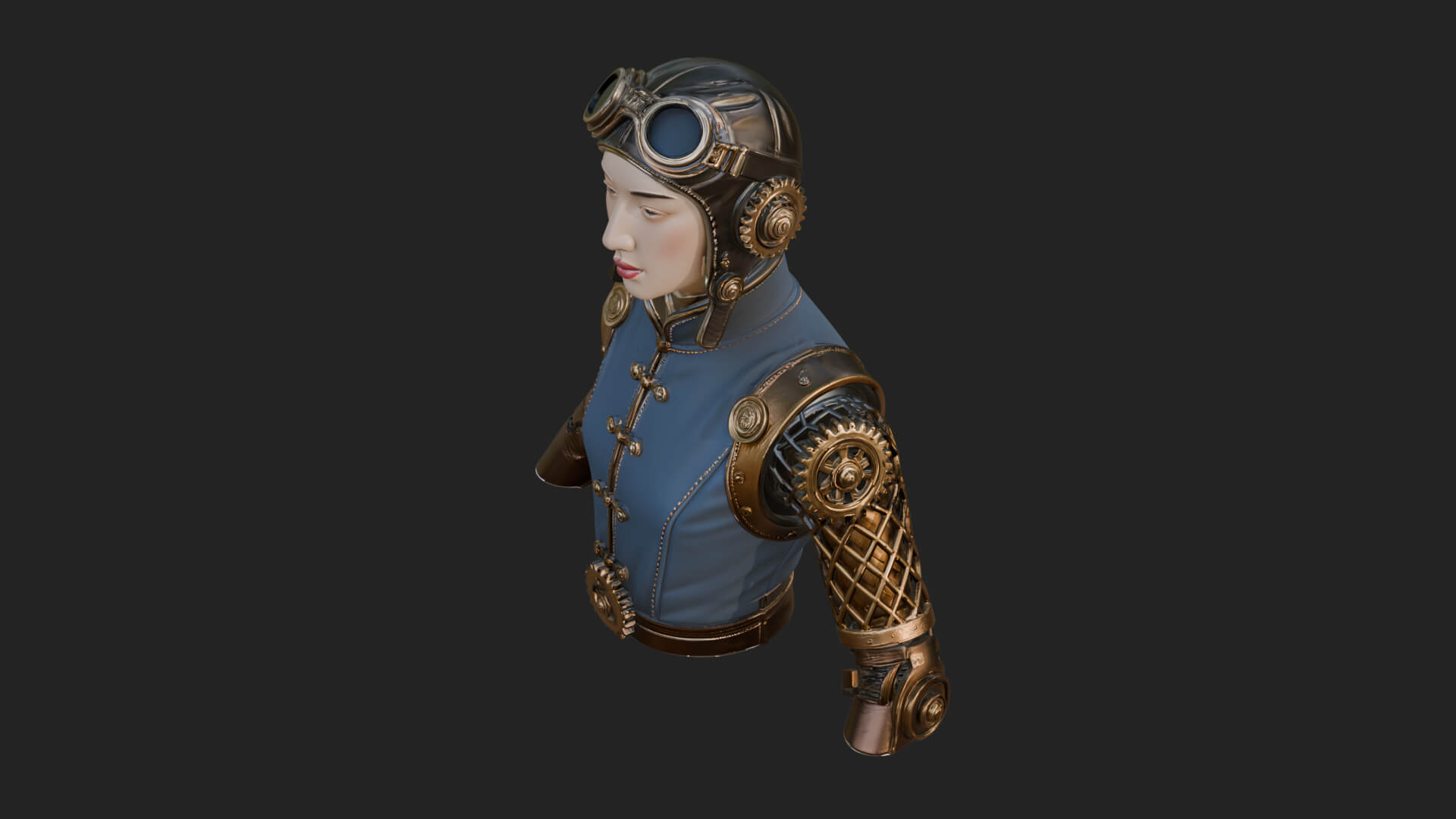 Steampunk Lady Bust Statue Design 7 3D Print Model 3D Model