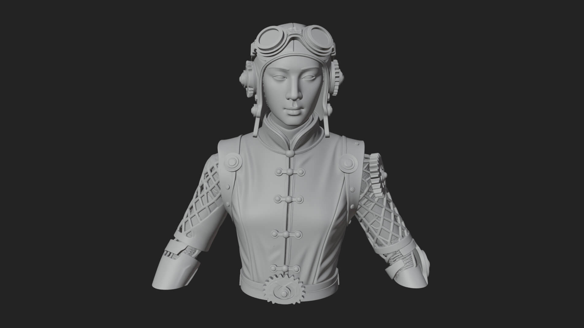 Steampunk Lady Bust Statue Design 7 3D Print Model 3D Model