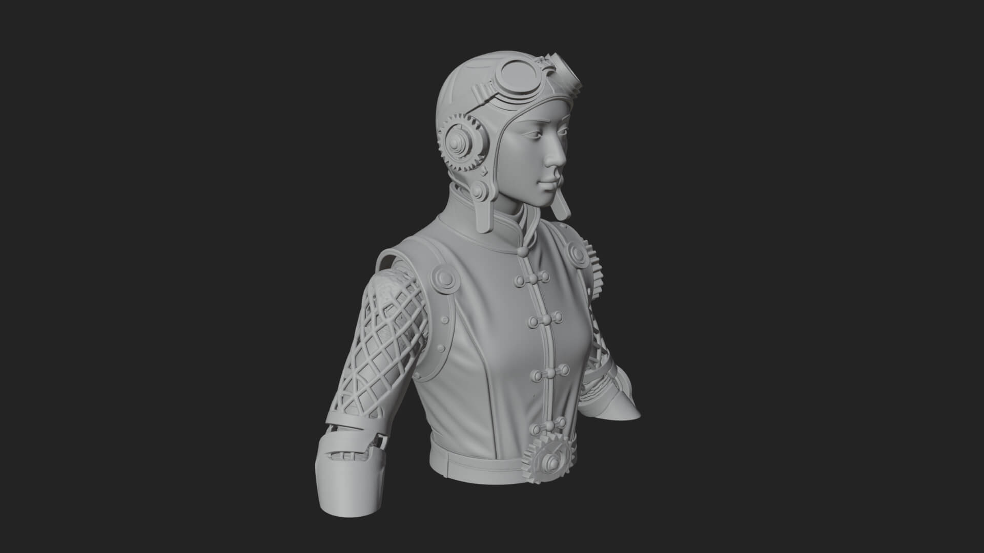 Steampunk Lady Bust Statue Design 7 3D Print Model 3D Model