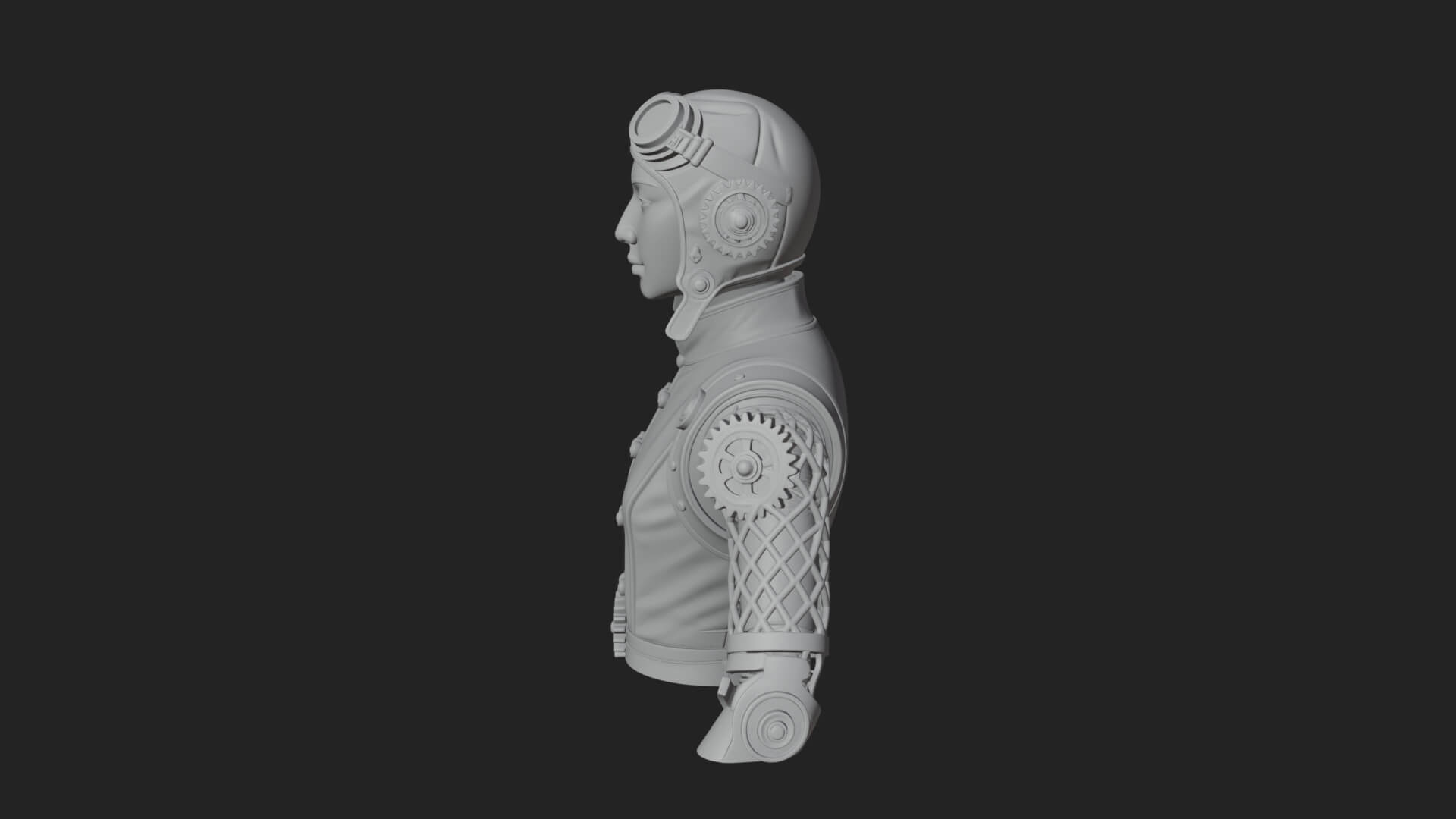 Steampunk Lady Bust Statue Design 7 3D Print Model 3D Model