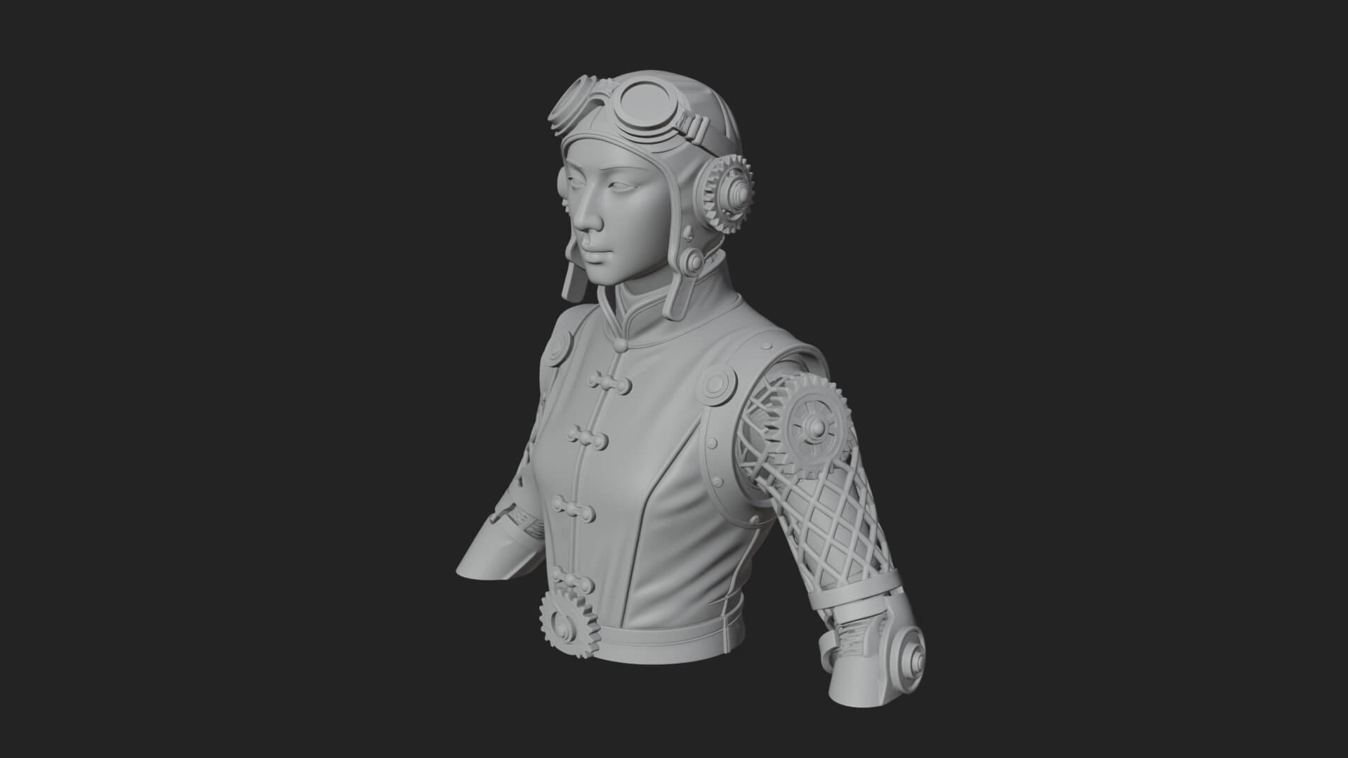 Steampunk Lady Bust Statue Design 7 3D Print Model 3D Model