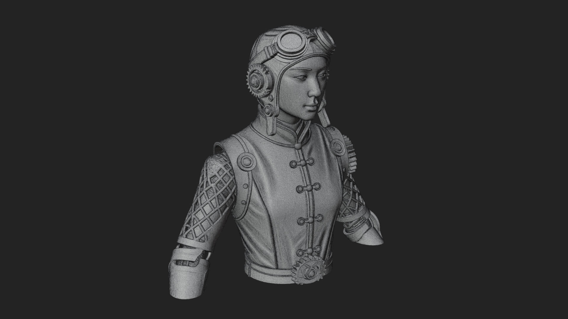 Steampunk Lady Bust Statue Design 7 3D Print Model 3D Model