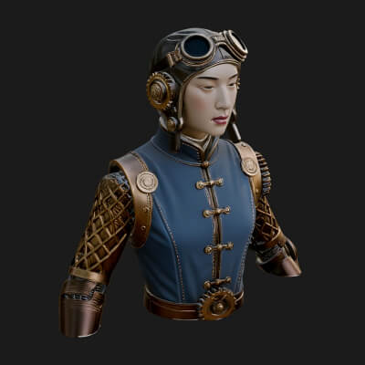 Steampunk Lady Bust Statue Design 7 3D Print Model