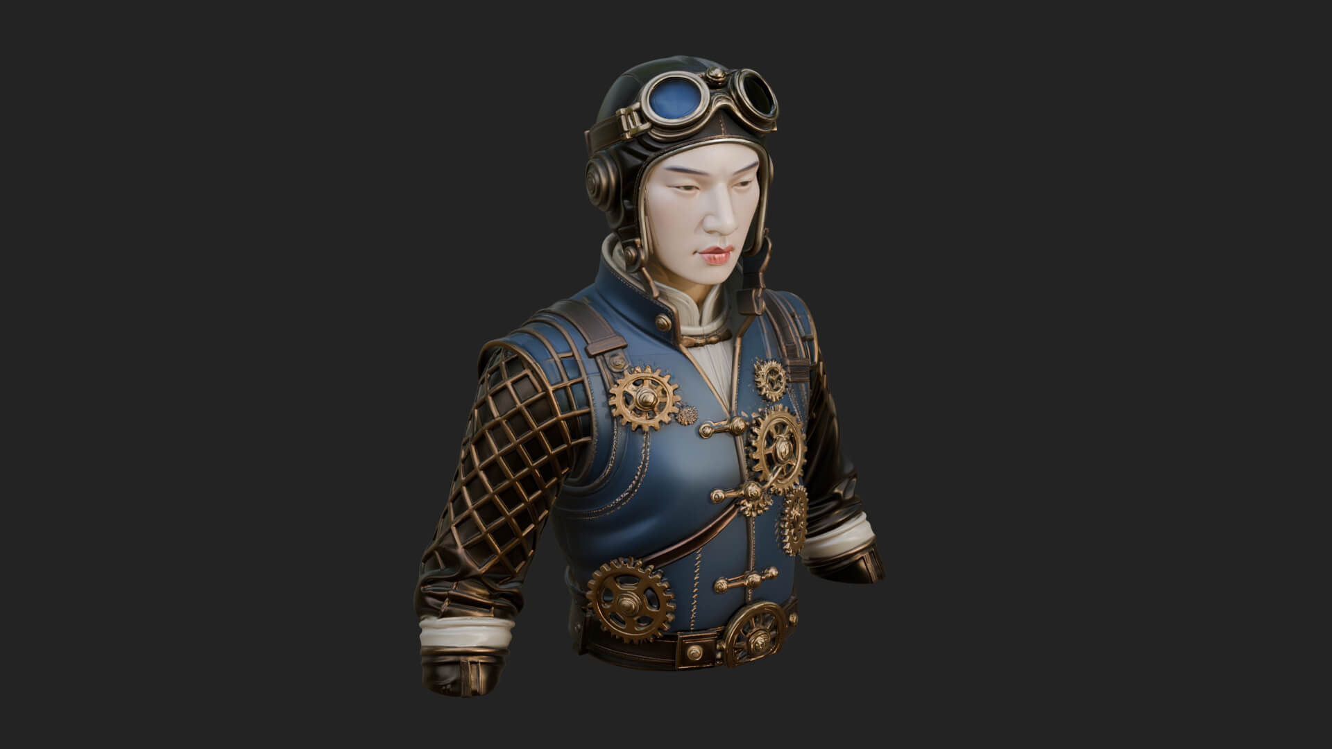 Steampunk Lady Bust Statue Design 8 3D Print Model 3D Model